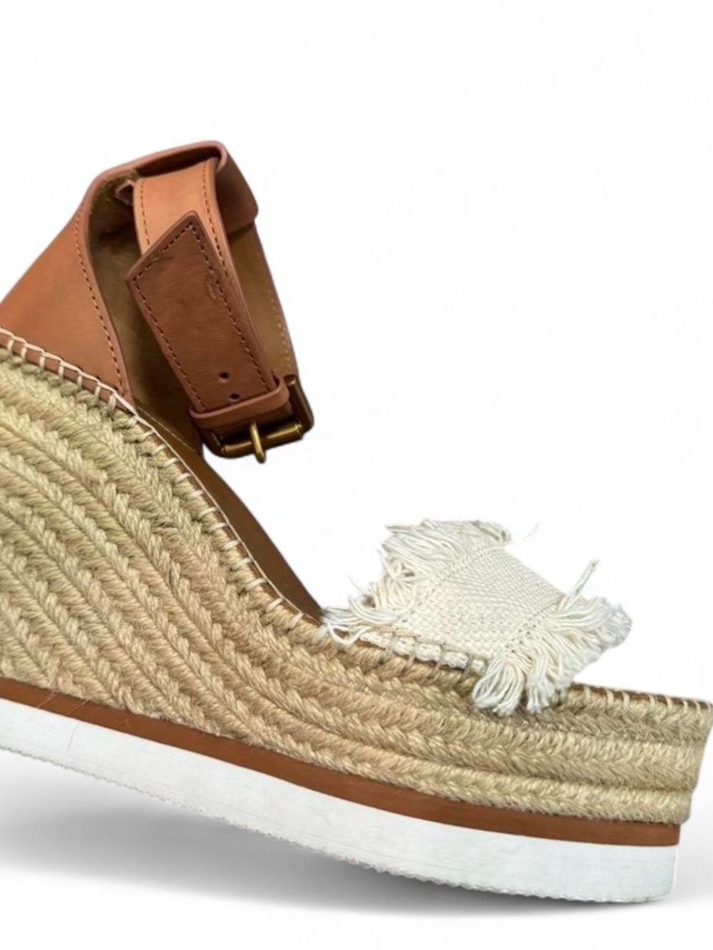 see by chloé woven espadrille wedge sandals with frayed detail